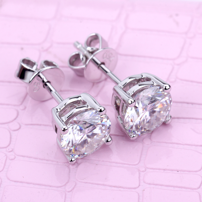 AuME001(梧)莫桑D色/6.5mm/2ct/2p/含损金1.4g/18K白金耳钉