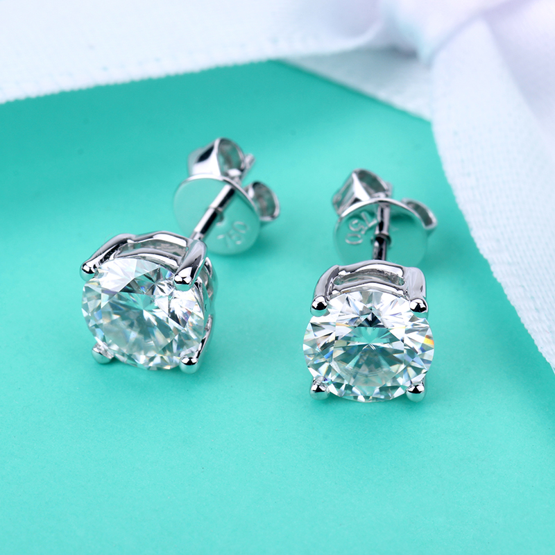 AuME001(梧)莫桑D色/6.5mm/2ct/2p/含损金1.4g/18K白金耳钉